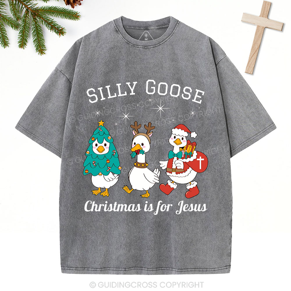 Silliest Goose Christmas Is For Jesus Christian Washed T-Shirt 