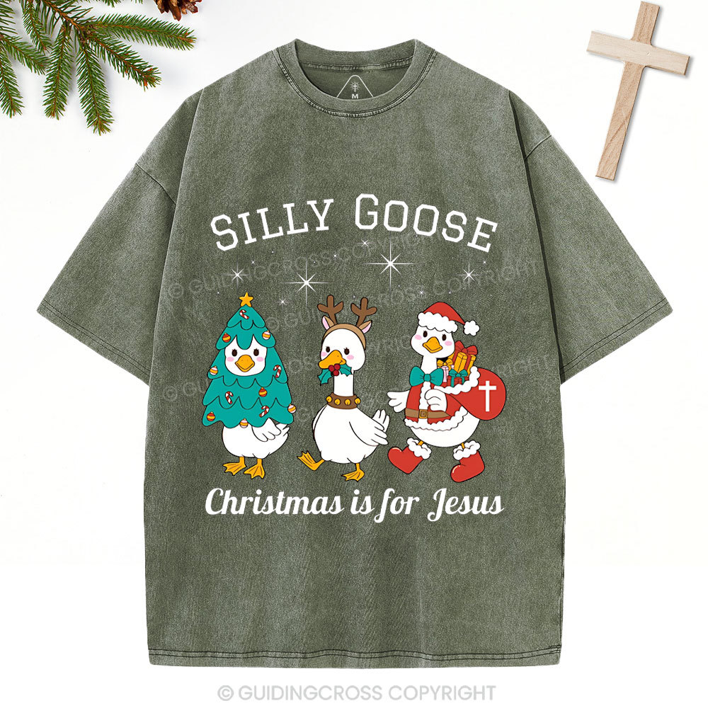 Silliest Goose Christmas Is For Jesus Christian Washed T-Shirt 