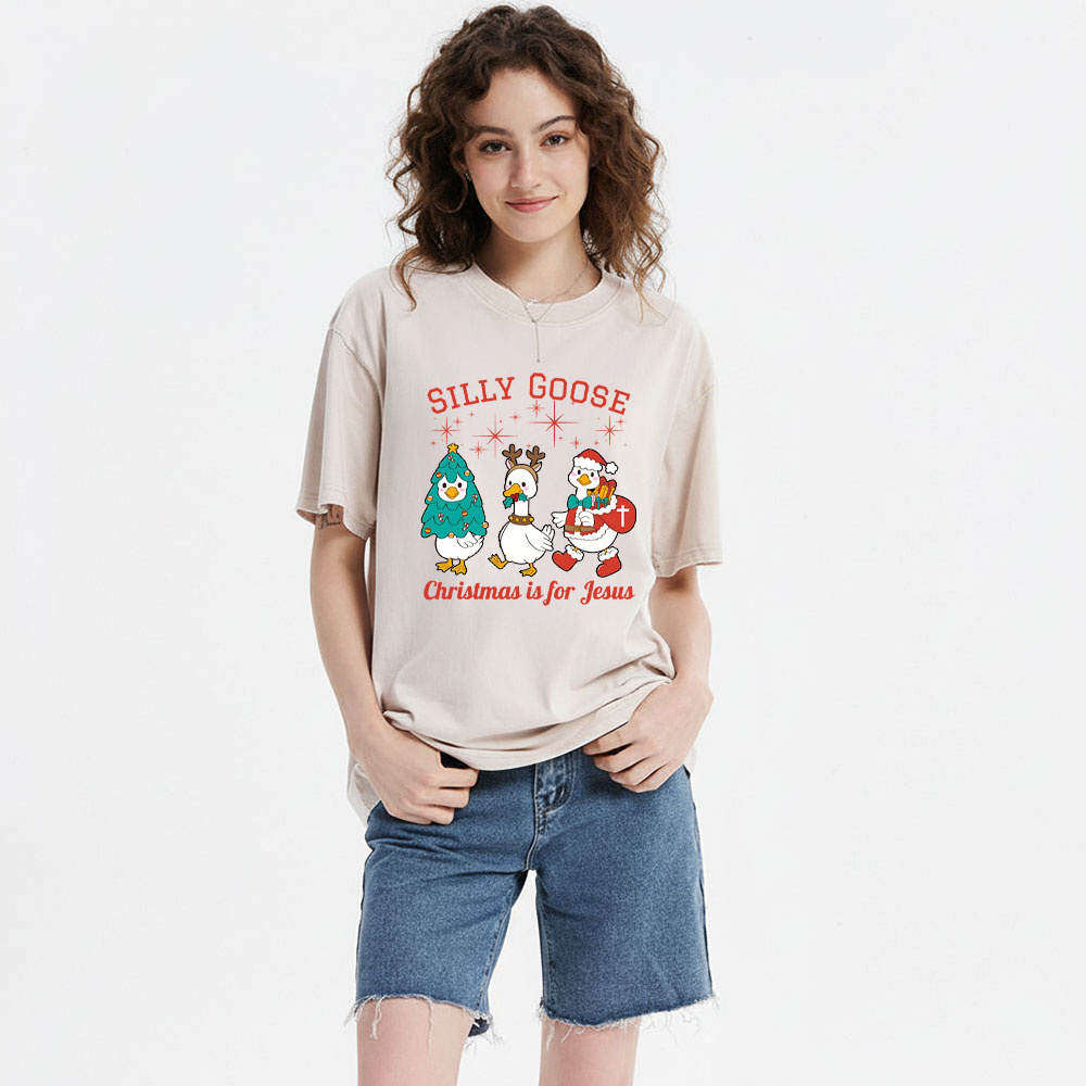 Silliest Goose Christmas Is For Jesus Christian Washed T-Shirt 
