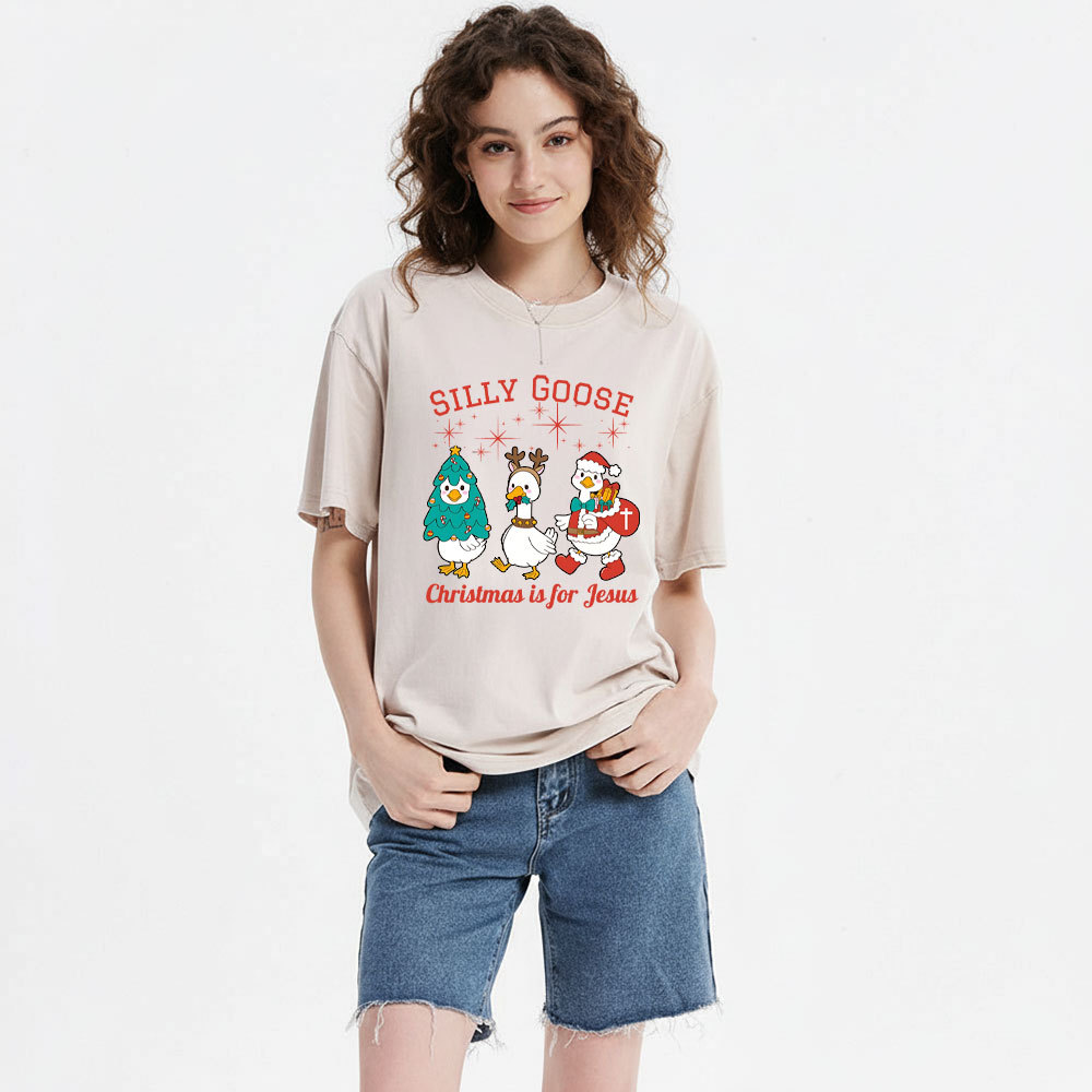 Silliest Goose Christmas Is For Jesus Christian Washed T-Shirt 