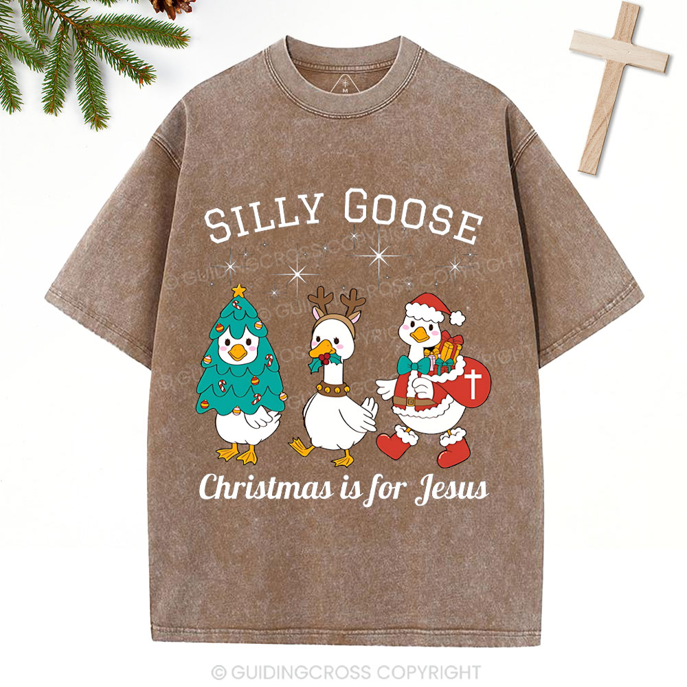 Silliest Goose Christmas Is For Jesus Christian Washed T-Shirt 