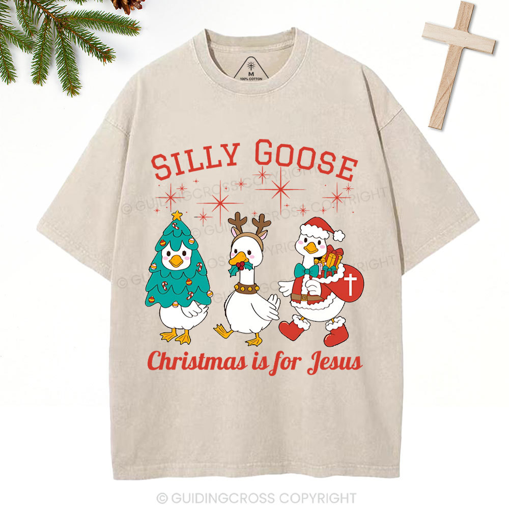 Silliest Goose Christmas Is For Jesus Christian Washed T-Shirt 