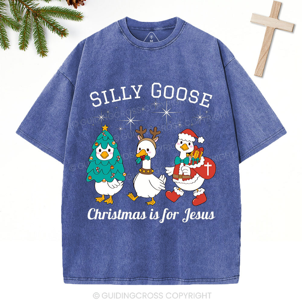 Silliest Goose Christmas Is For Jesus Christian Washed T-Shirt 