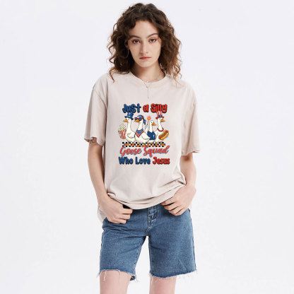 Silly Goose Squad Who Love Jesus Christian Washed T-Shirt