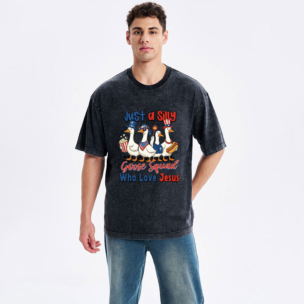 Silly Goose Squad Who Love Jesus Christian Washed T-Shirt