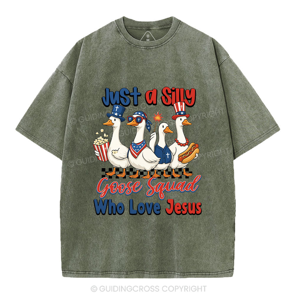 Silly Goose Squad Who Love Jesus Christian Washed T-Shirt