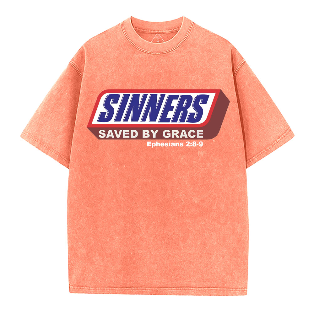 Sinners Saved By Grace Christian Washed T-Shirt