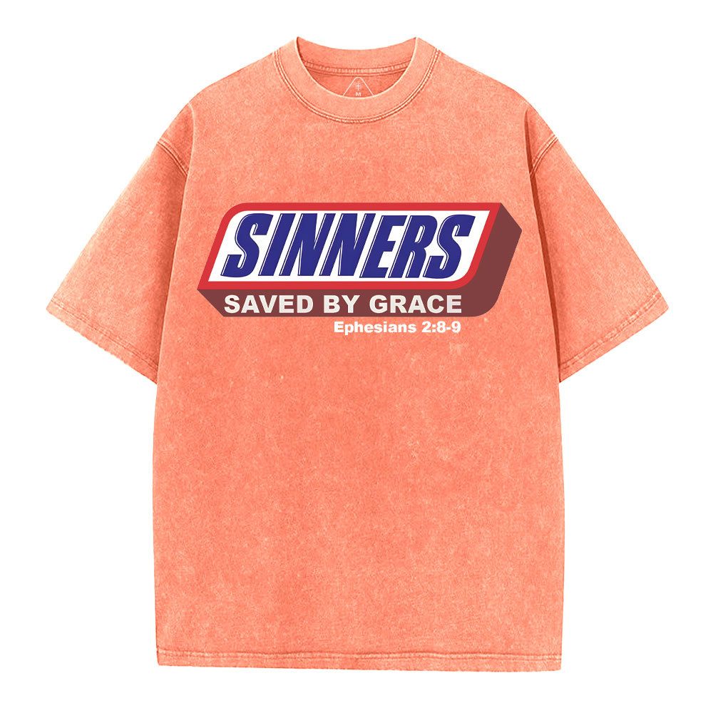 Sinners Saved By Grace Christian Washed T-Shirt