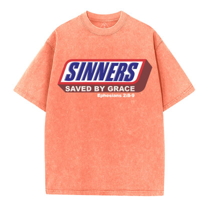 Sinners Saved By Grace Christian Washed T-Shirt