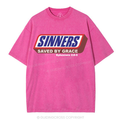 Sinners Saved By Grace Christian Washed T-Shirt