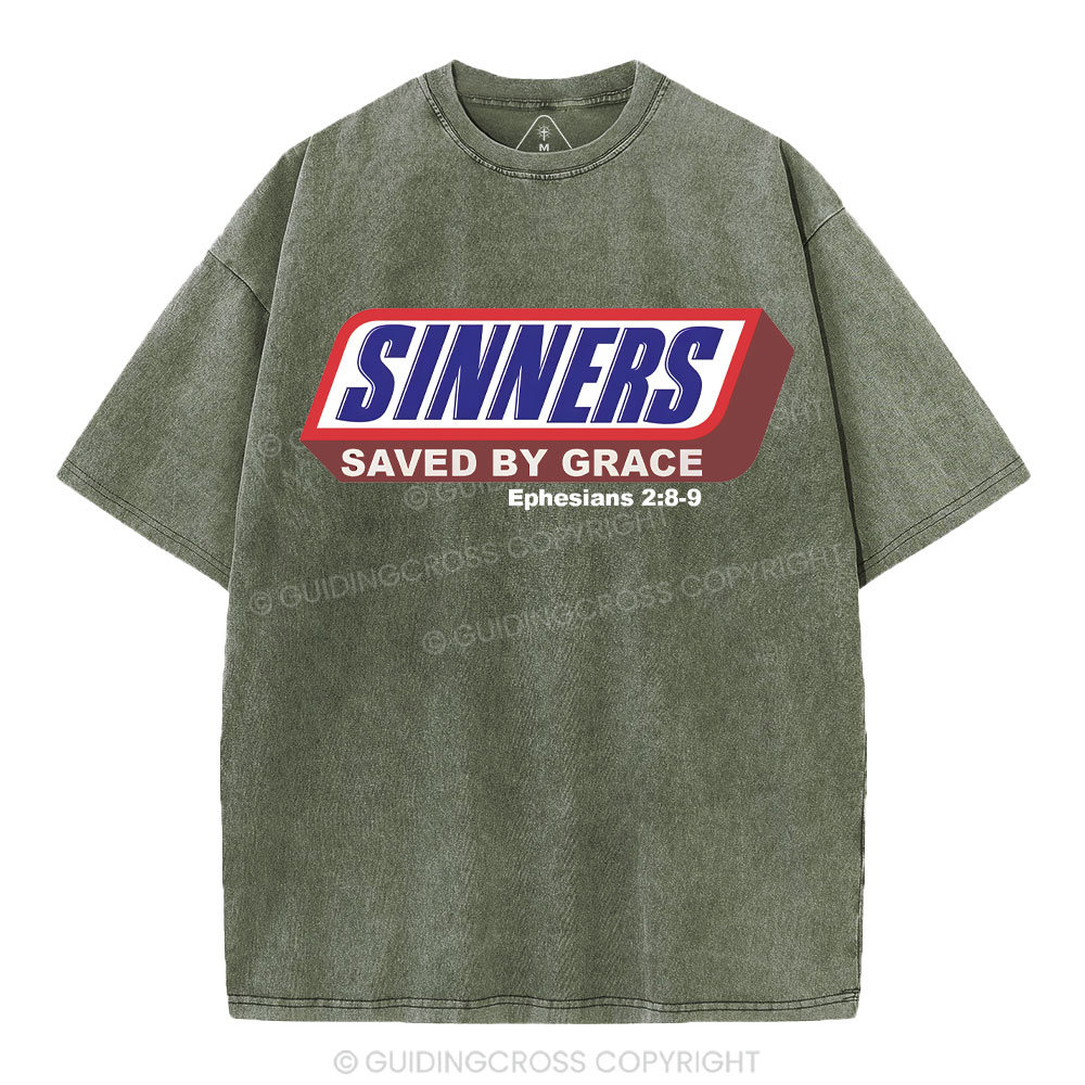 Sinners Saved By Grace Christian Washed T-Shirt