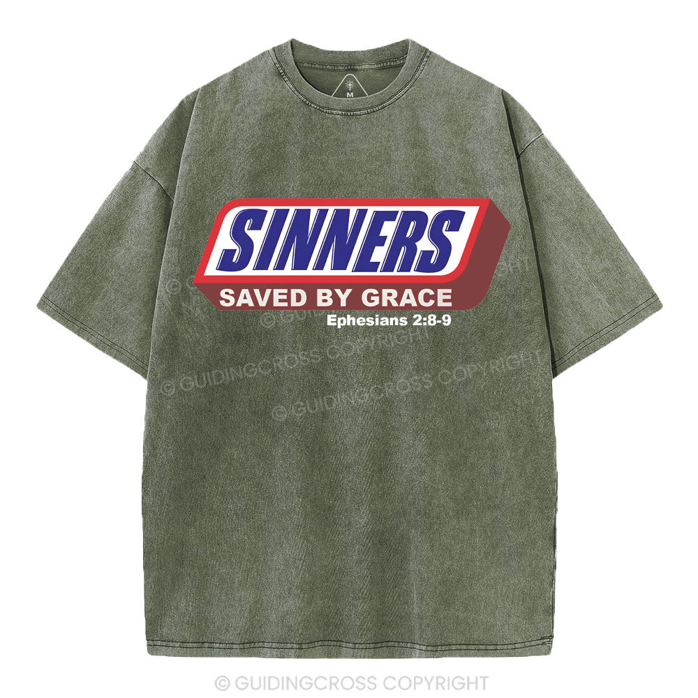 Sinners Saved By Grace Christian Washed T-Shirt