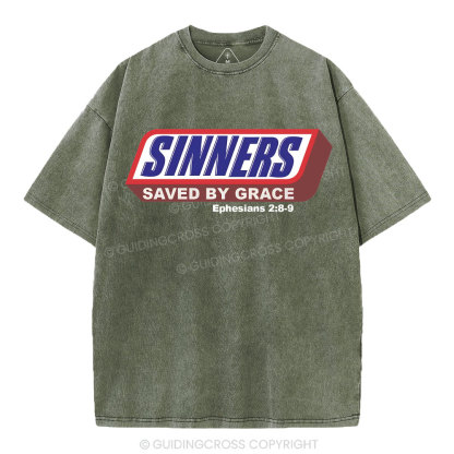 Sinners Saved By Grace Christian Washed T-Shirt