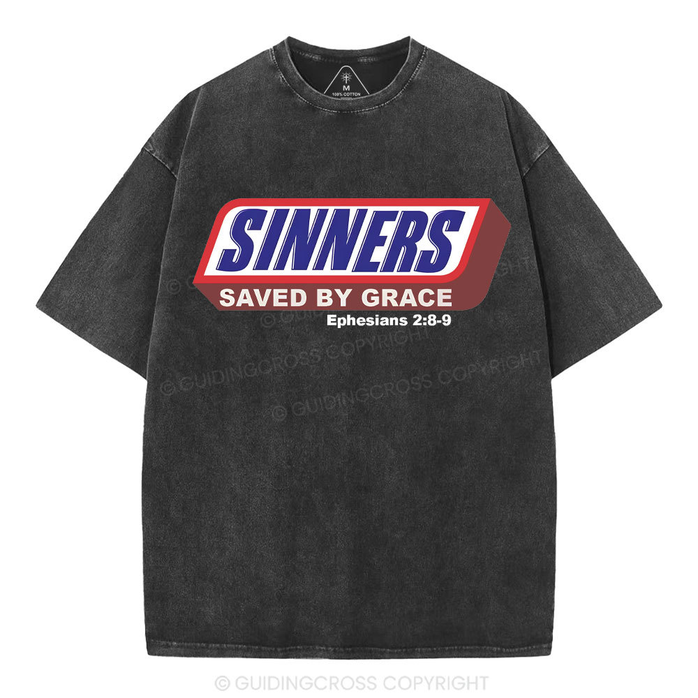 Sinners Saved By Grace Christian Washed T-Shirt