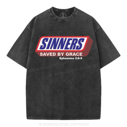 Sinners Saved By Grace Christian Washed T-Shirt