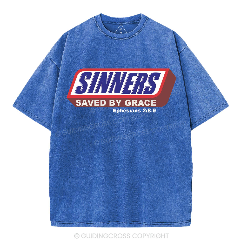 Sinners Saved By Grace Christian Washed T-Shirt