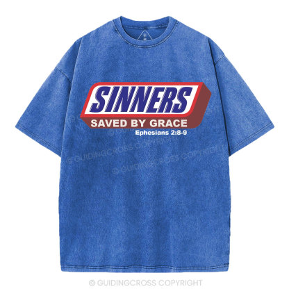 Sinners Saved By Grace Christian Washed T-Shirt