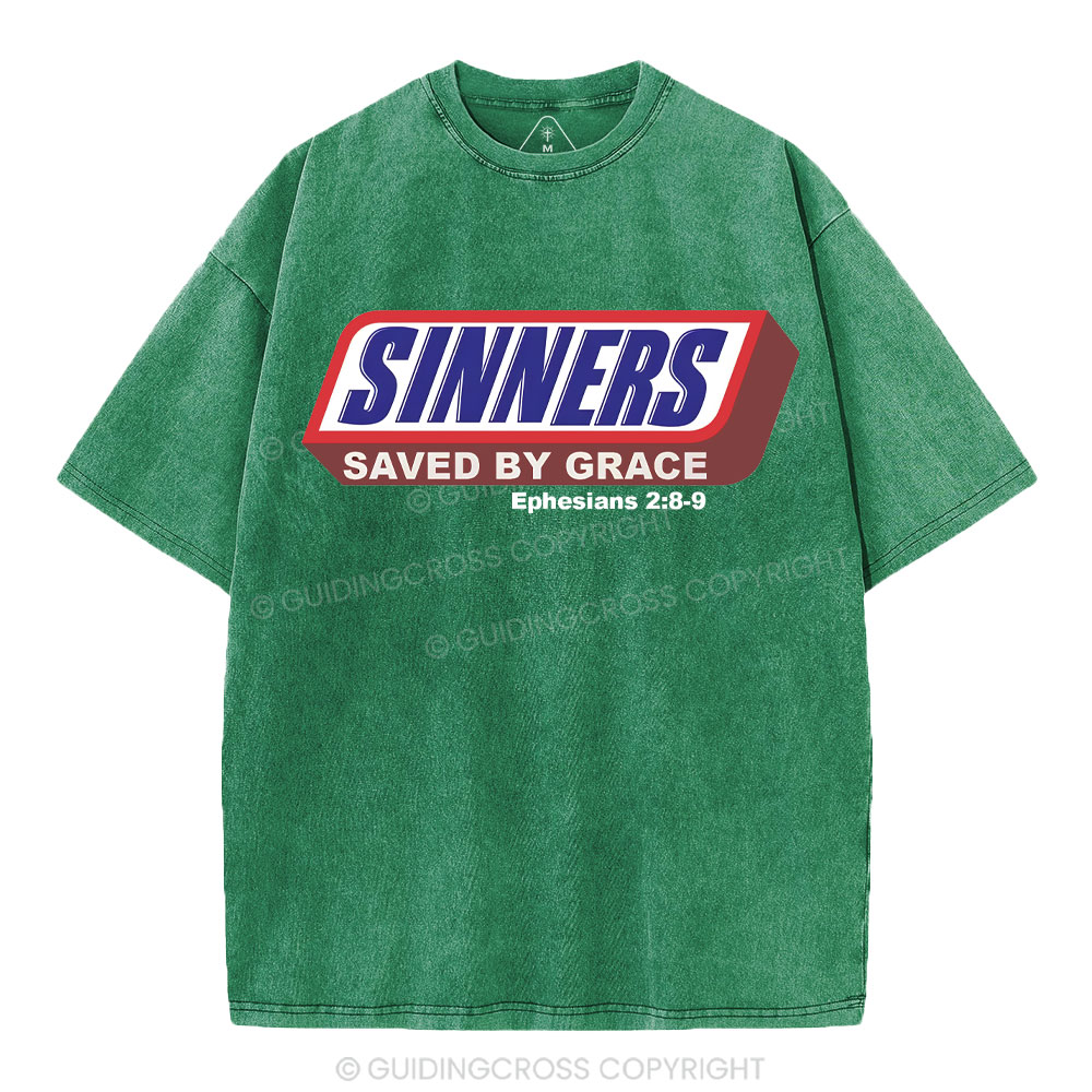 Sinners Saved By Grace Christian Washed T-Shirt