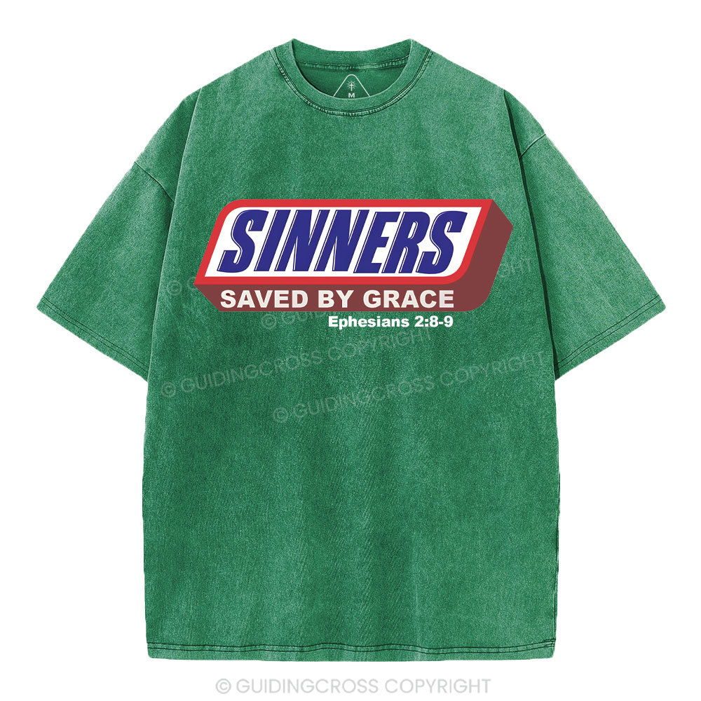 Sinners Saved By Grace Christian Washed T-Shirt