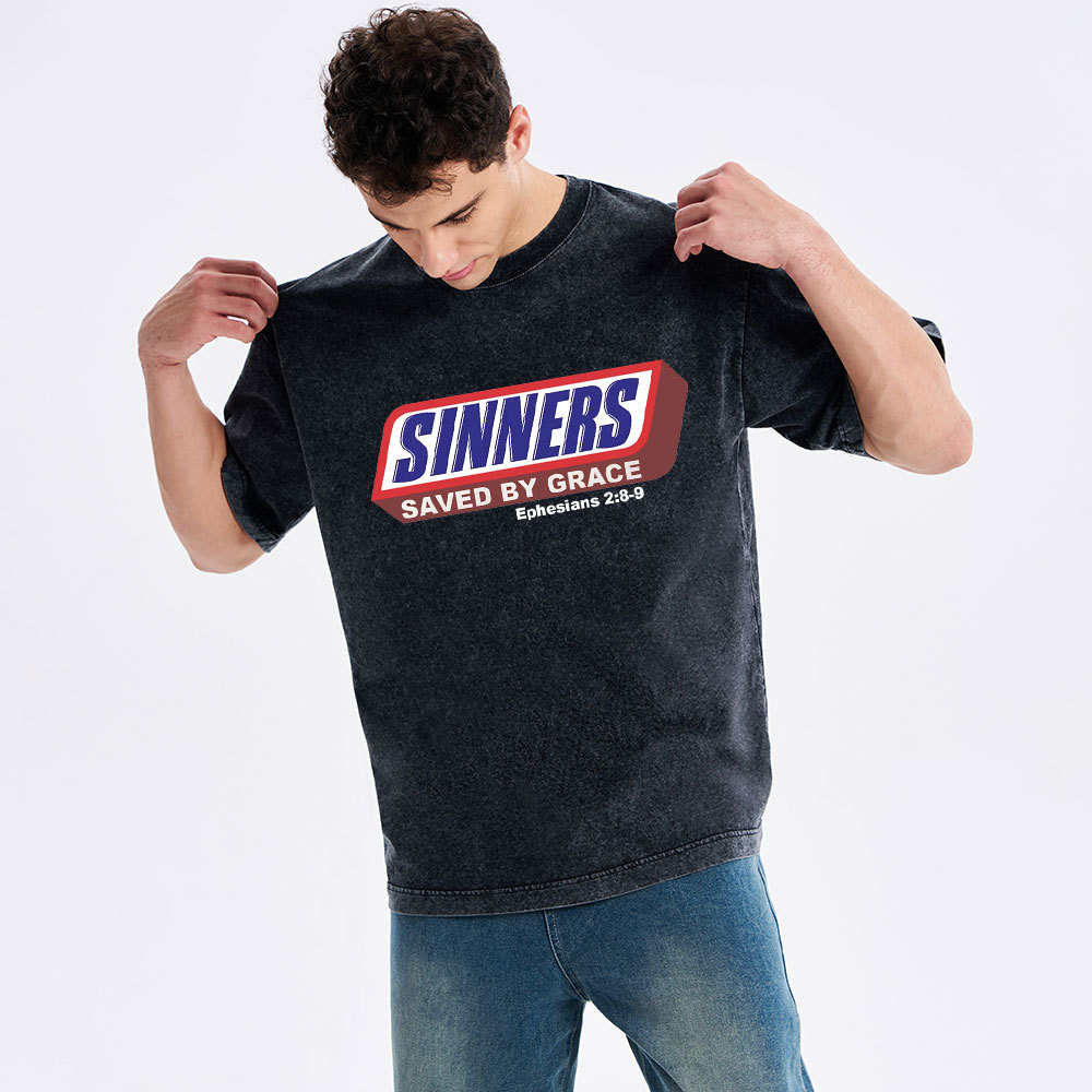 Sinners Saved By Grace Christian Washed T-Shirt