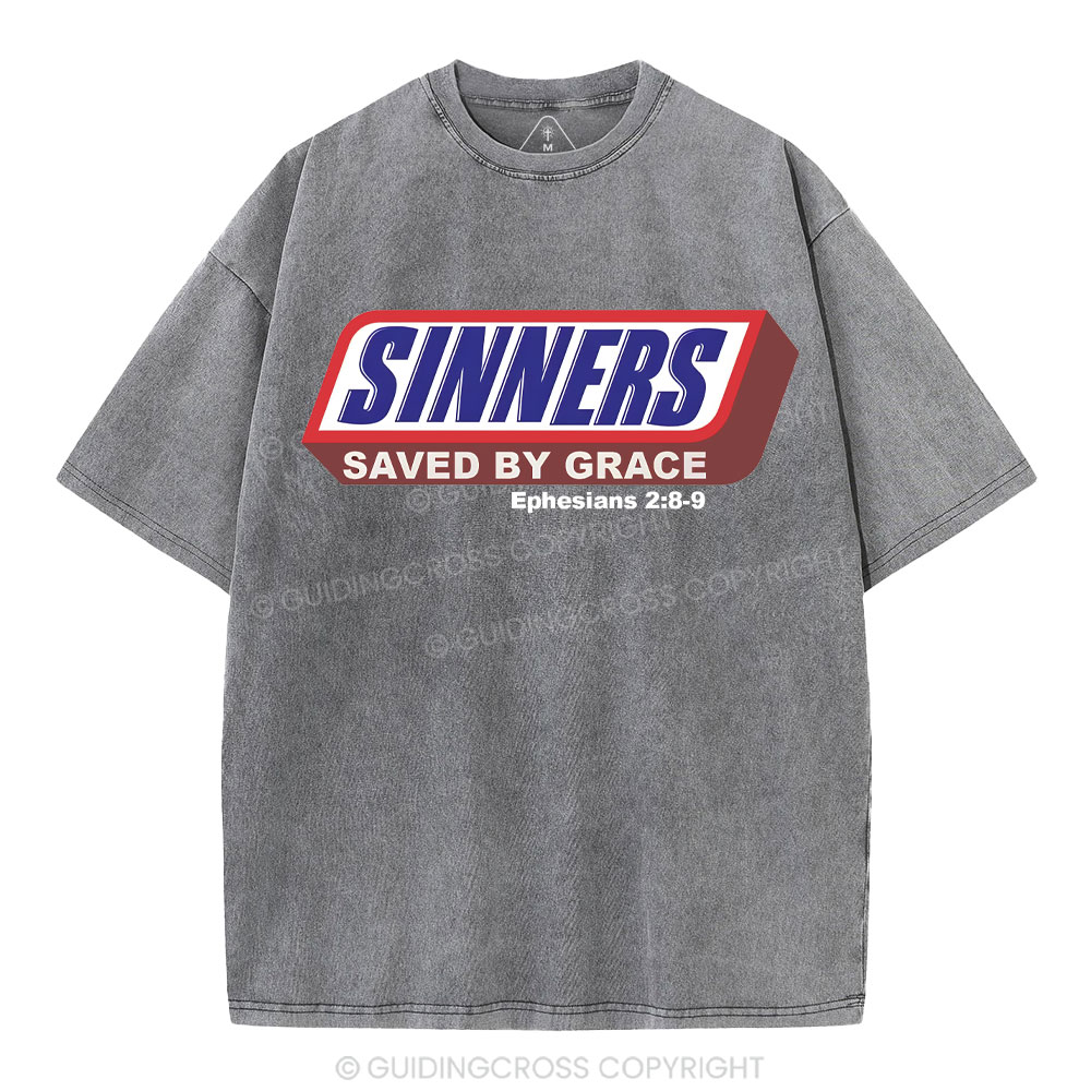 Sinners Saved By Grace Christian Washed T-Shirt