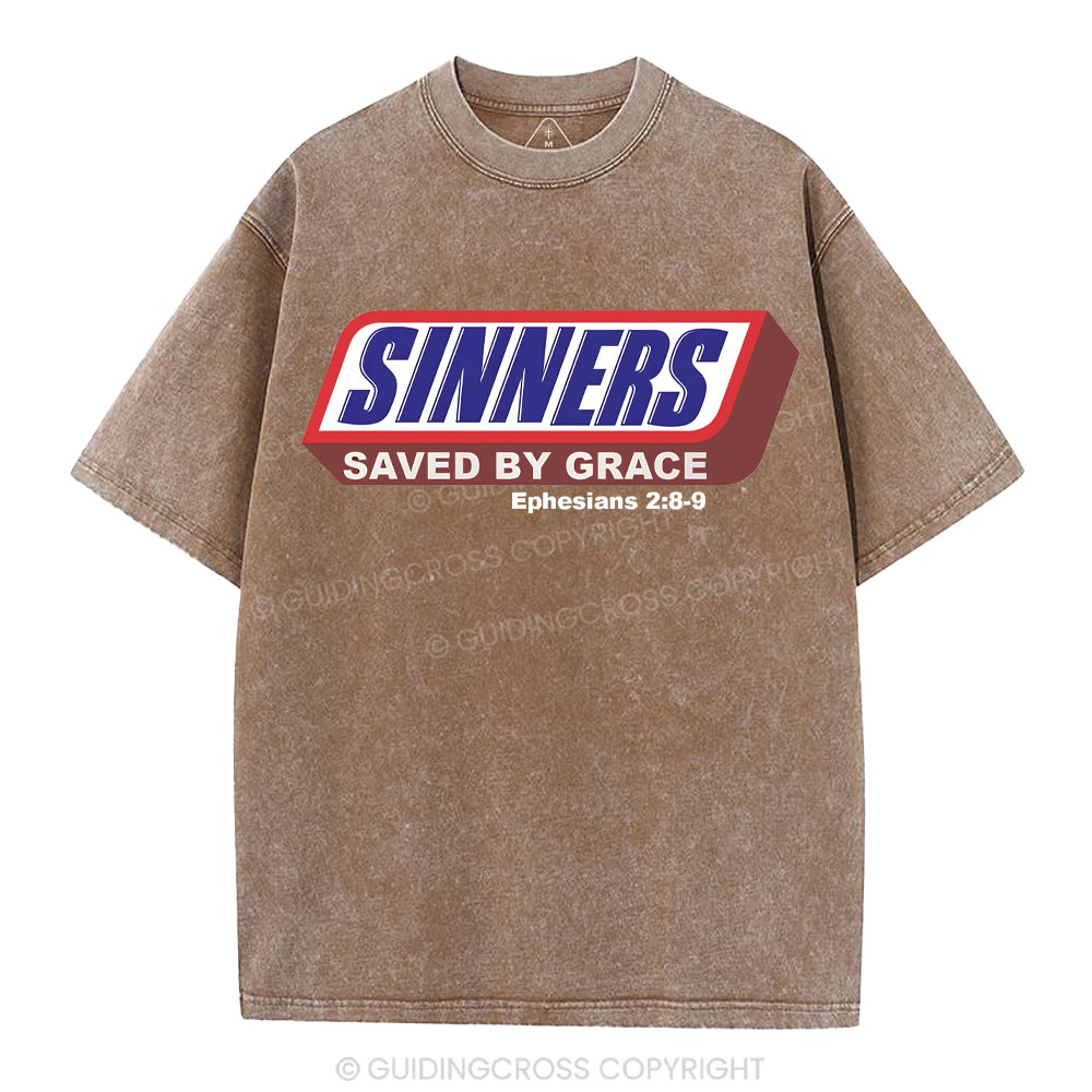 Sinners Saved By Grace Christian Washed T-Shirt