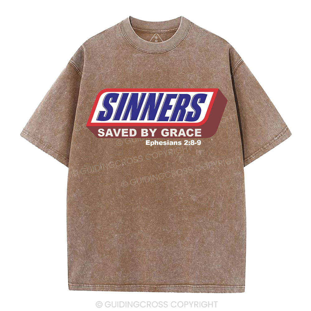 Sinners Saved By Grace Christian Washed T-Shirt