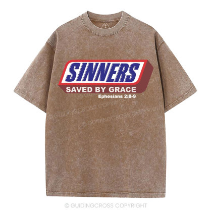 Sinners Saved By Grace Christian Washed T-Shirt