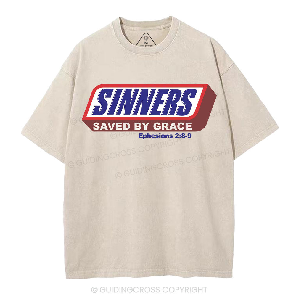 Sinners Saved By Grace Christian Washed T-Shirt