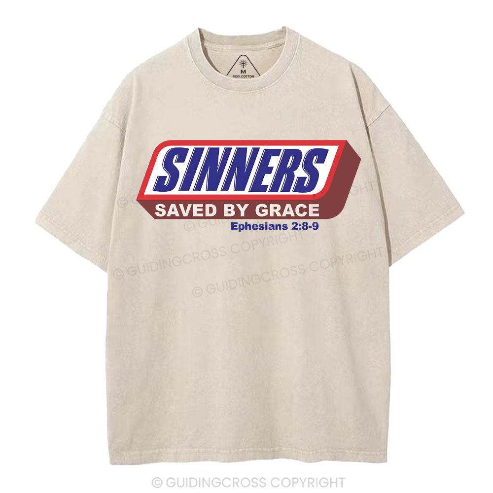 Sinners Saved By Grace Christian Washed T-Shirt