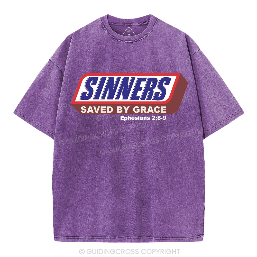 Sinners Saved By Grace Christian Washed T-Shirt