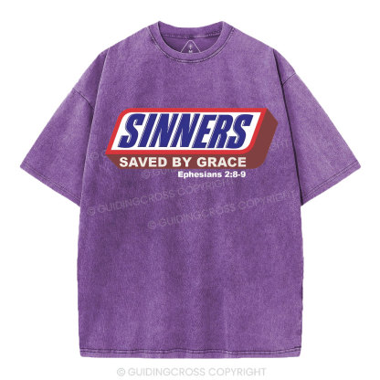 Sinners Saved By Grace Christian Washed T-Shirt