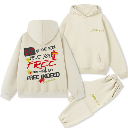 So If The Son Sets You Free Christian Premium Fleece Hoodie Set
