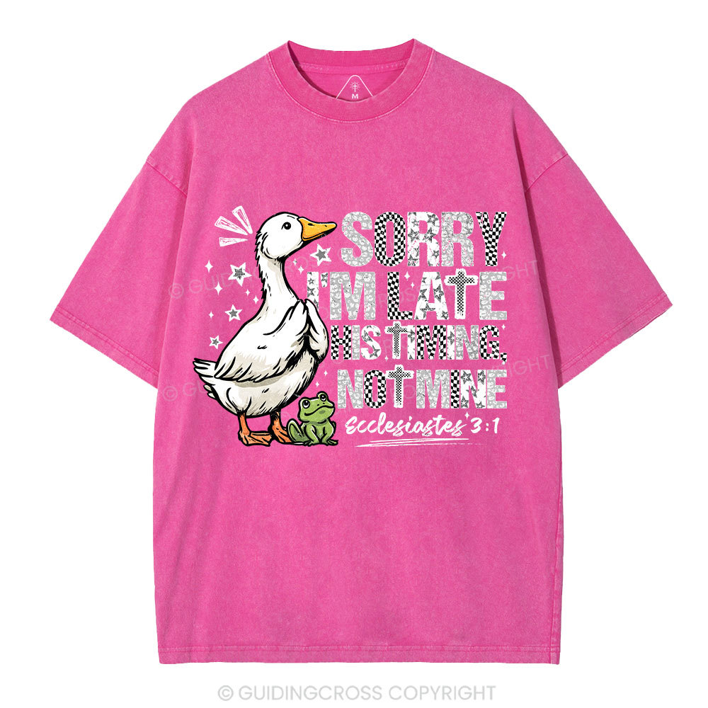 Sorry I'm Late His Timing Not Mine Christian Washed T-Shirt