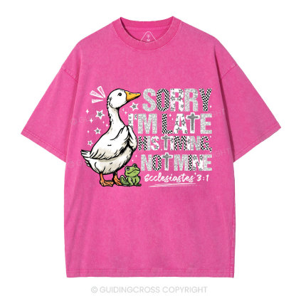 Sorry I'm Late His Timing Not Mine Christian Washed T-Shirt