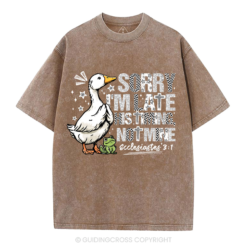 Sorry I'm Late His Timing Not Mine Christian Washed T-Shirt