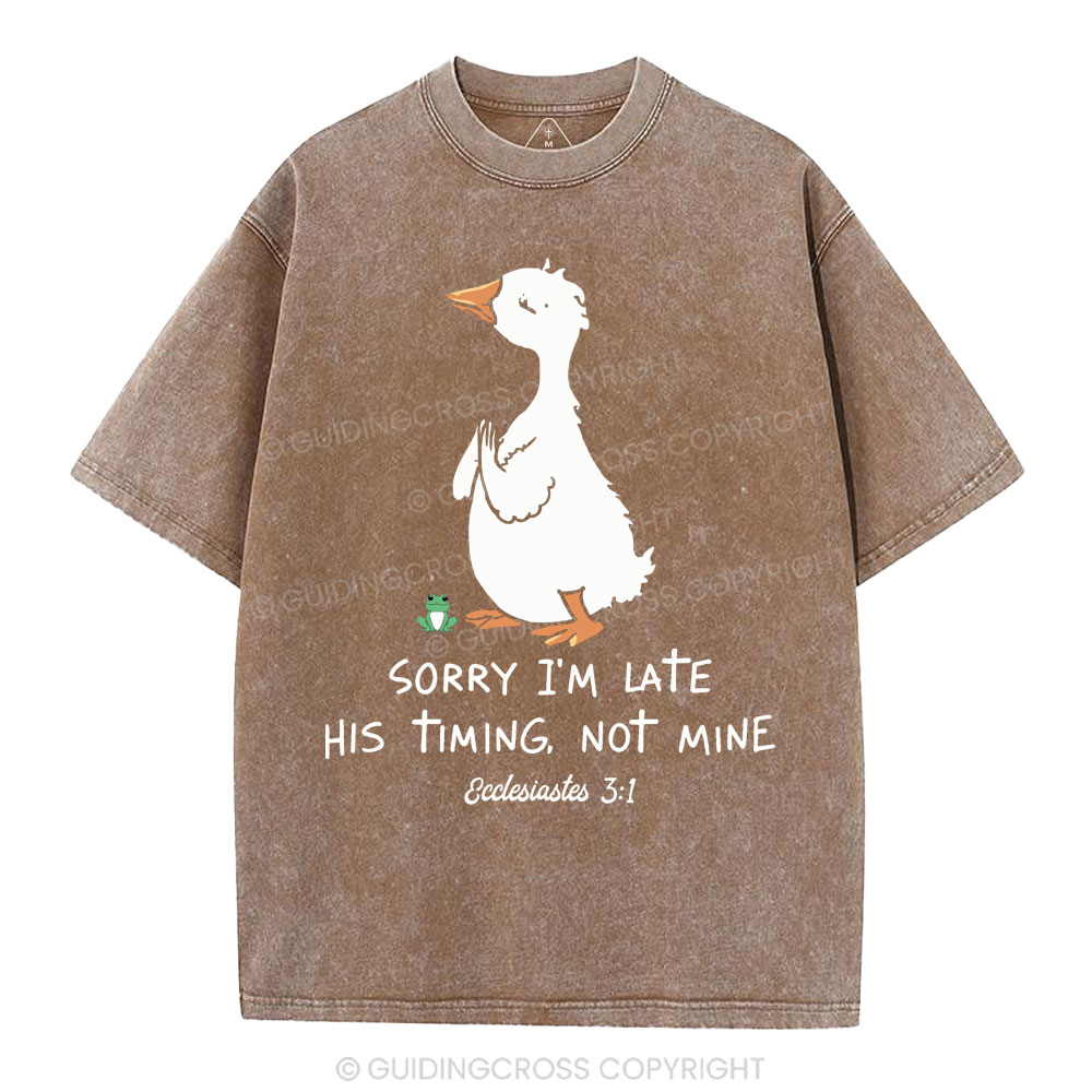 Sorry I'm Late His Timing Not Mine Christian Washed T-Shirt