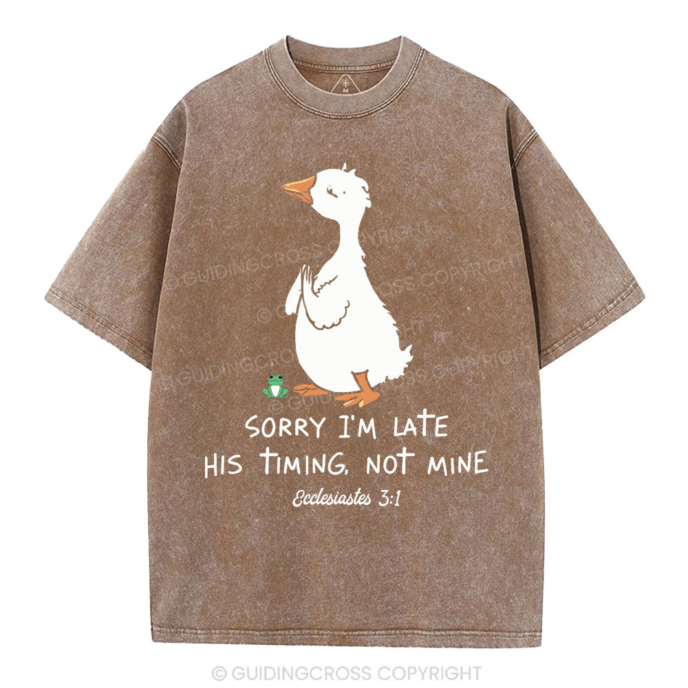 Sorry I'm Late His Timing Not Mine Christian Washed T-Shirt
