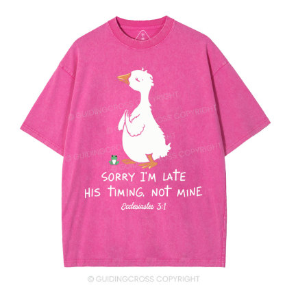 Sorry I'm Late His Timing Not Mine Christian Washed T-Shirt