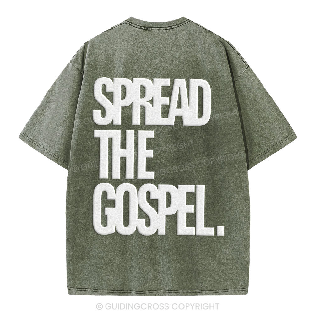 Spread The Gospel Christian Puff Printed Washed T-Shirt