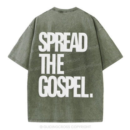 Spread The Gospel Christian Puff Printed Washed T-Shirt
