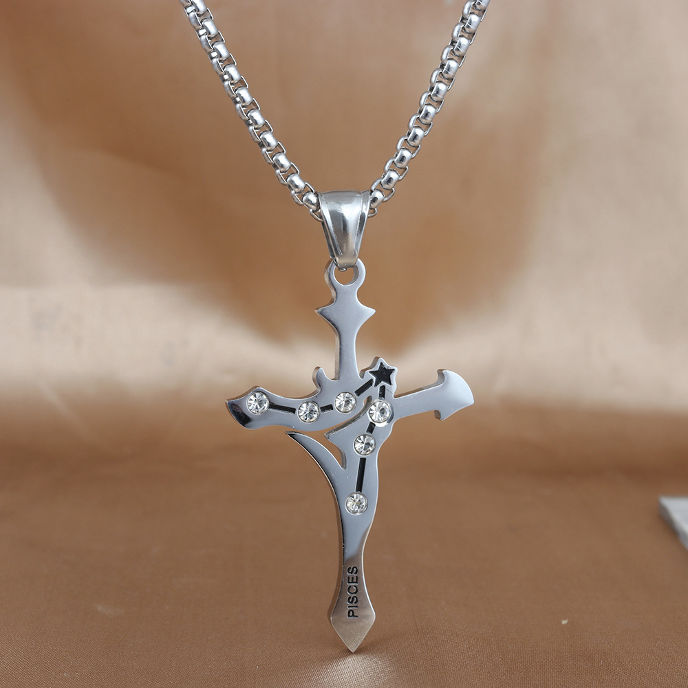 Stainless Steel Zodiac & Cross Necklace