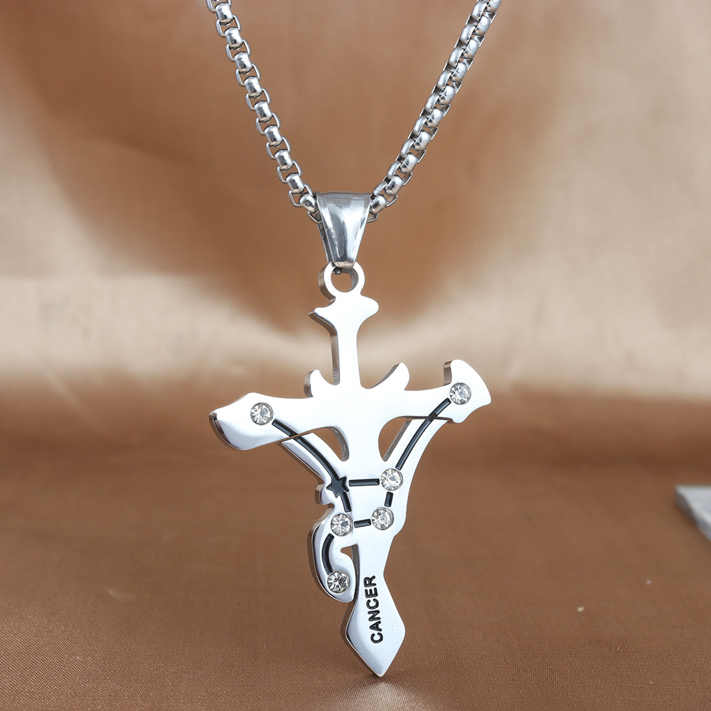 Stainless Steel Zodiac & Cross Necklace