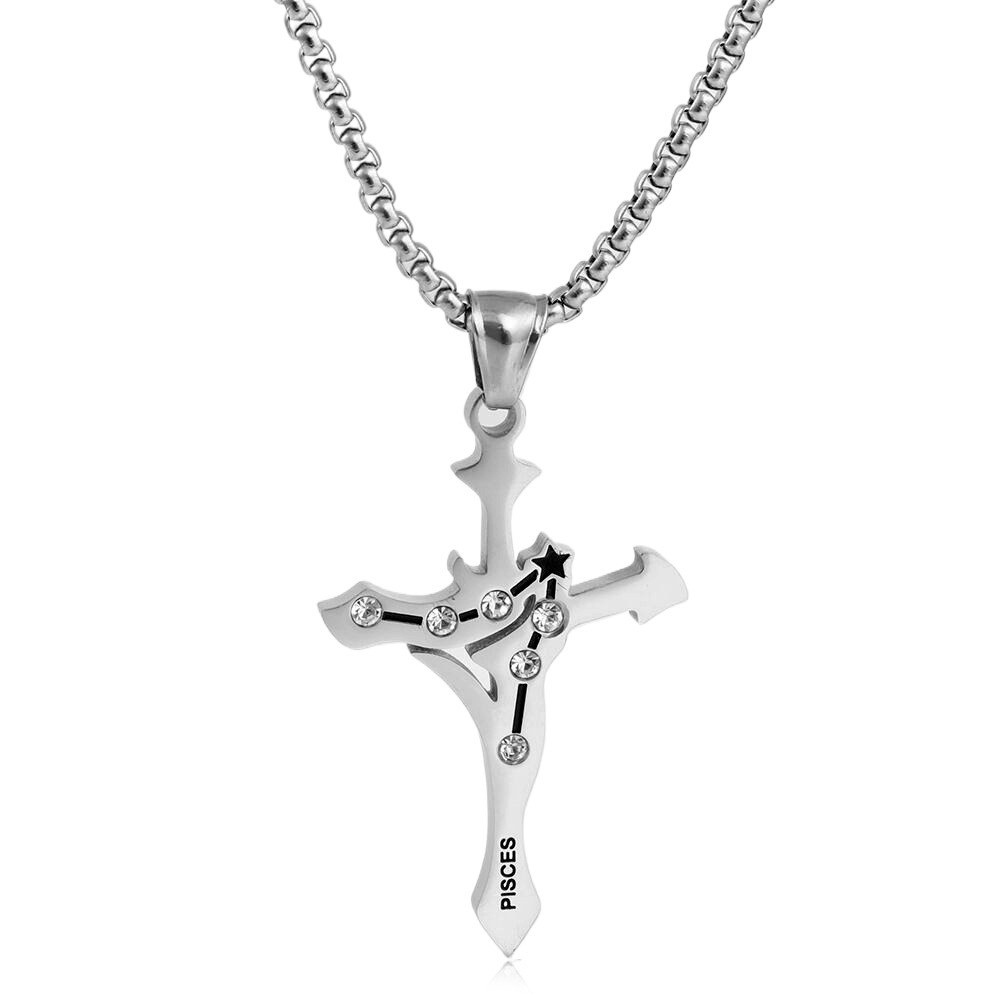 Stainless Steel Zodiac & Cross Necklace
