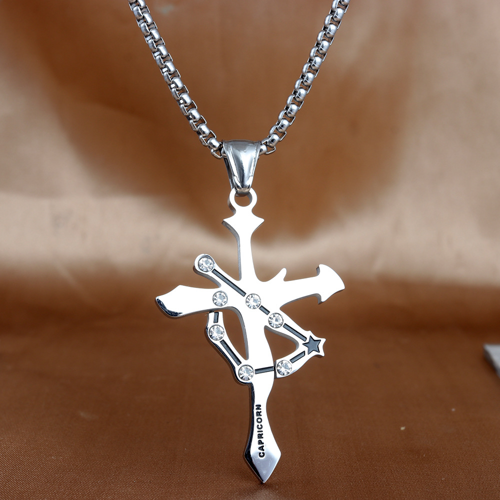 Stainless Steel Zodiac & Cross Necklace