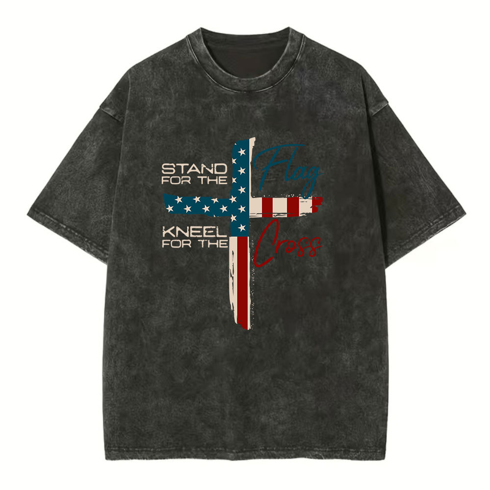 Stand For The Flag Kneel For The Cross Christian Washed T-Shirt