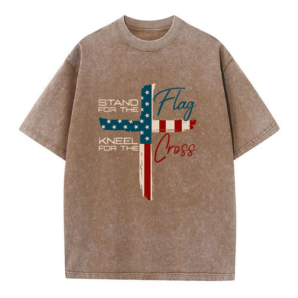 Stand For The Flag Kneel For The Cross Christian Washed T-Shirt