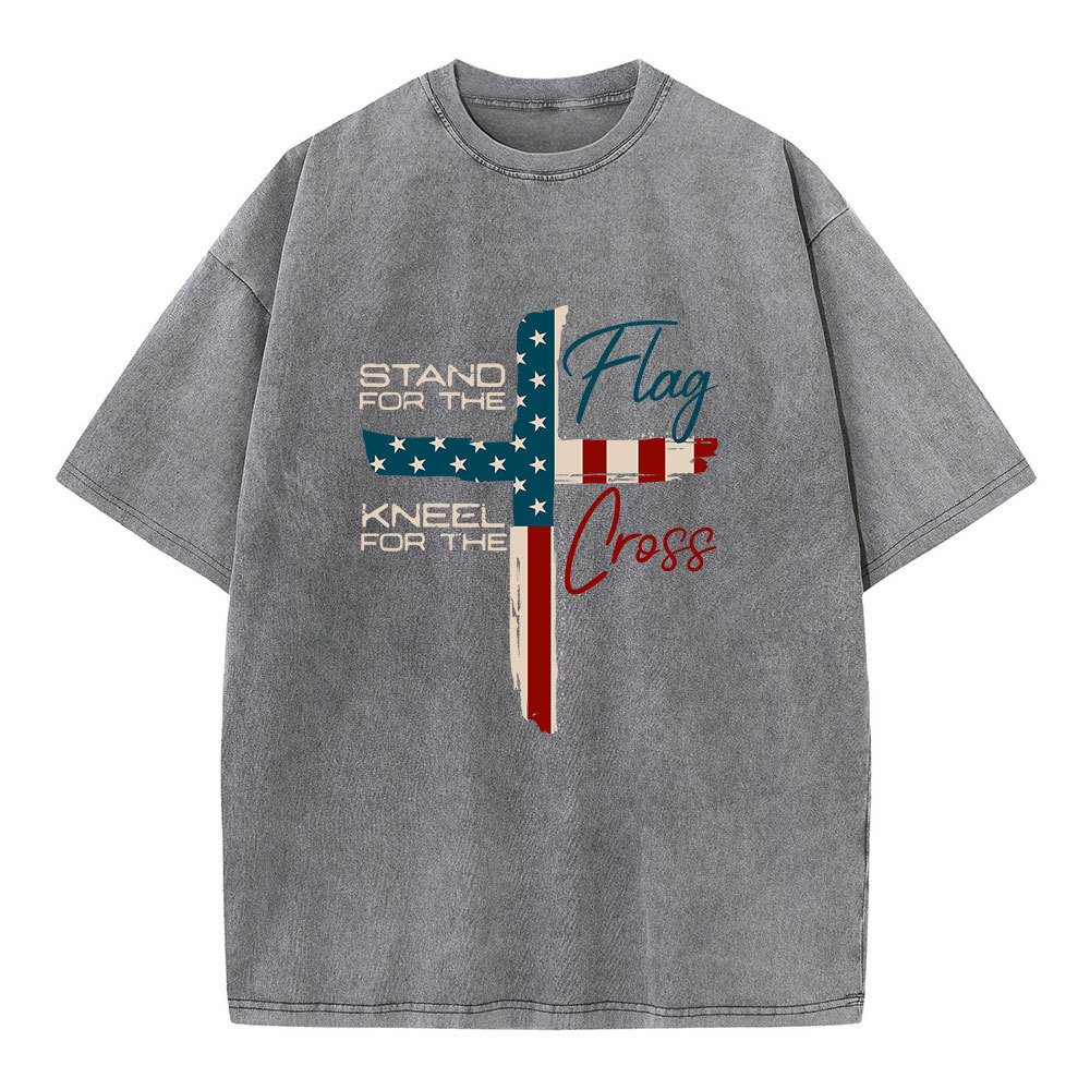 Stand For The Flag Kneel For The Cross Christian Washed T-Shirt