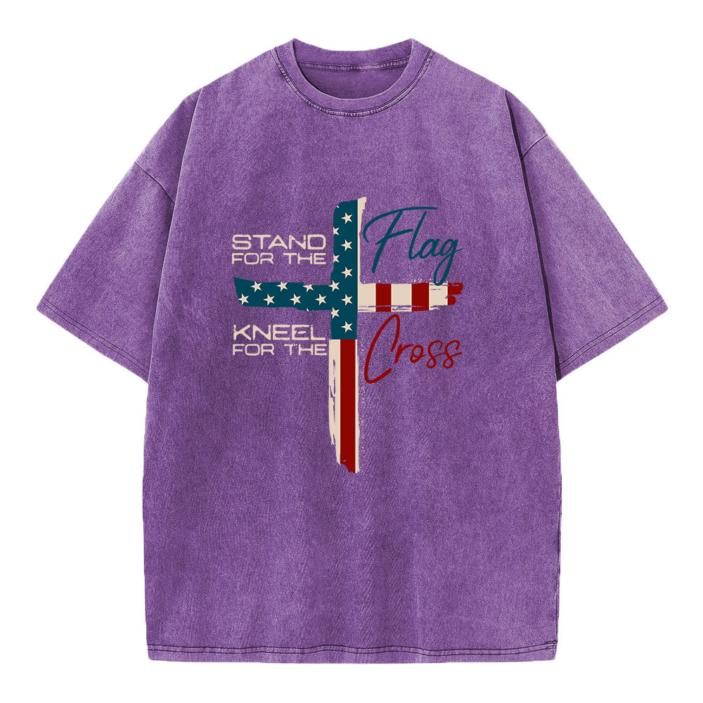Stand For The Flag Kneel For The Cross Christian Washed T-Shirt