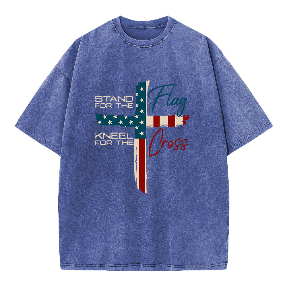 Stand For The Flag Kneel For The Cross Christian Washed T-Shirt